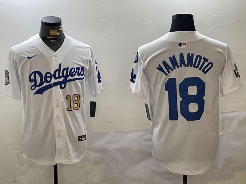 Men Los Angeles Dodgers 18 Yamamoto White Game 2024 Nike MLB Jersey style 11202